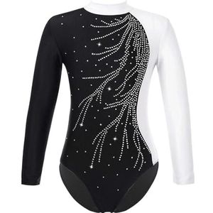 Gymnastiek Turnpakje Ballet Danskostuums Voor Kinderen Meisjes, Turnpakje Lange Mouw Turnpakje Training Bodysuit, Slot Hole Rug, Skating Dance Kleding Kunst, Wit, 10