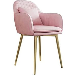 GEIRONV Keuken eetkamerstoelen, fluwelen zitting en rugleuning Slaapkamer stoel woonkamer lounge stoel met metalen poten 1 stuks Eetstoelen (Color : Pink)
