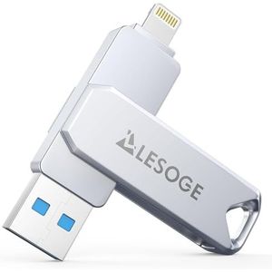 LESOGE MFi-gecertificeerde USB-stick, 128 GB voor iPhone, 3-in-1 USB-geheugenstick, USB 3.0, USB-flashdrive, externe geheugenuitbreiding fotostick, USB C-stick voor iPhone/iPad/Android/PC/Mac
