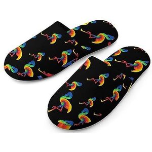 Tie Dye Flamingo katoenen pantoffels voor dames, huisschoenen, wasbare pantoffels voor dames