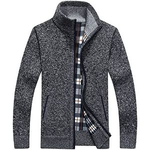 YOUTHUP Herenvest Gebreid fleece gevoerd met opstaande kraag Dikke trui Volledige ritssluiting Winter trui, Blauw, XL
