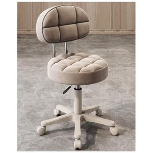 FXLUHAY Ronde rolkruk met rugleuning en wielen, hydraulische PU-lederen draaibare kapstoel, verstelbare hoogte voor tekenwerk, spa, winkel, salonmassage (lichtbruin)