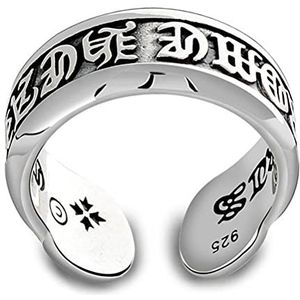 Aanpasbare ring, hip-hop ring Retro Ring 925 Sterling Zilveren Ring Boeddhistische Geschriften Verstelbare Ring Unisexzwart