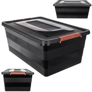 KADAX Opbergdoos met deksel, speelgoedkist, robuuste plastic container van kunststof, opbergbox met kliksluiting, opbergdoos (zwart, 40 l)
