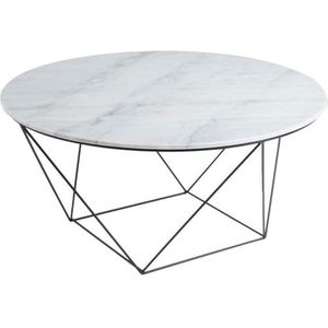 JLVAWIN Salontafel 80 cm moderne salontafels voor woonkamer ronde kleine bijzettafels voor kleine ruimtes, wit natuurlijk marmeren tafelblad en zwart metalen frame nachtkastjes (maat: diameter-60 cm)