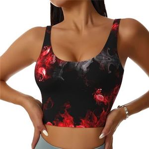 GFXEDSAH Rood zwart wit yoga beha's met abstracte print, workout tops met ingebouwde beha, stijlvol racerback ontwerp met gewatteerd comfort, Zwart, S