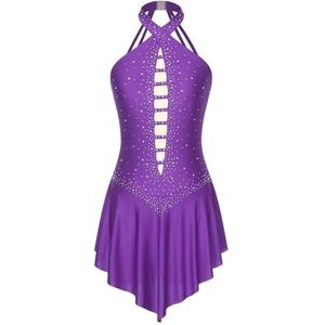 NUOYIXUAN Dames ballet lyrische dansjurk halter mouwloze ritmische gymnastiek turnpakje kunstschaatsen jurk podiumprestaties danskleding (paars, XXL)