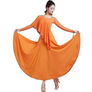 FZHQNZJF Verfijnd Wals Dansjurken Voor Dames Salsa Tango Prestatie Rok Flamenco Foxtrot Concurrentie Kostuums Glanzend Nationale Standaard Danskleding,Oranje,L