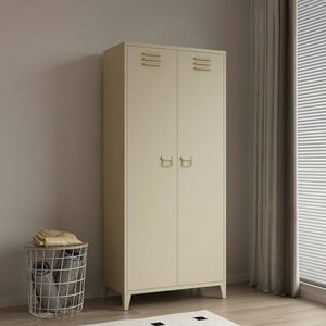 Armadio multiuso 2 ante Pera, Mobile multifunzionale, Mobiletto scarpiera, Guardaroba porta scarpe, 80x30 h180 cm, Panna