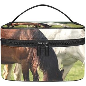 Make-up Organizer Bag, Travel Makeup Bag Organizer Case Draagbare Cosmetische Tas voor Vrouwen en Meisjes Toiletartikelen Bruin en Wit Paard, Meerkleurig, 22.5x15x13.8cm/8.9x5.9x5.4in