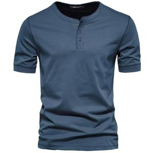 LQHYDMS Heren T-shirt Katoenen Kraag T-shirt Mannen Casual Zomer Korte Mouw Heren T-shirts Mode Basic T-Shirt Mannelijke, Blauw, L 65-72kg