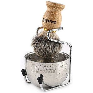 Anbbas Badger Haar Scheerkwast met Houten Handvat Roestvrij Staal Scheren Stand en Scheerzeep Kom voor Mannen Natte Scheren