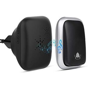 PDGROW Draadloze deurbel, batterijloze deurbel, insteken, draadloze huisbelset, waterdichte draadloze huisbel, met bereik van 150 meter, 38 beltonen, 4 volumeniveaus en led-flitser, zwart