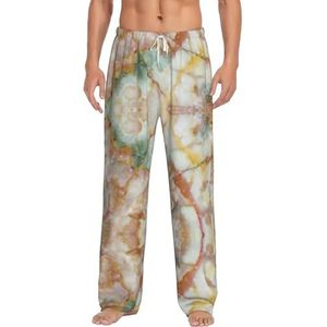 Dexnel Gouden marmeren zachte pyjamabroek voor mannen,Klassieke slaapbroek comfortabel, polyester pyjamabroek met zakken, Wit, S
