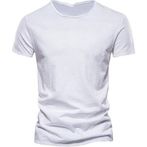 Mannen Katoenen T-shirt Zomer Casual Zachte Fitness Dunne Tees Herenkleding Thuis O-hals Korte Mouw Soild Shirt, Wit, S