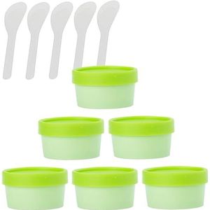 Cosmetische potten, 6 stuks lege 200 ml roze gezichtsmasker plastic potten met brede opening, 200 g lekvrije cosmetische potcontainer met deksels met 6 pc-spatel