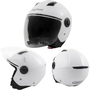 Open gezicht jet helm voor motorfiets, scooter of quad met lang vizier, wit, L