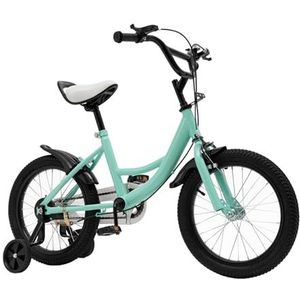 Begoniape Kinderfiets 16 inch vanaf 5-8 jaar, groene kinderfiets met afneembare steunwielen, in hoogte verstelbaar, fiets voor jongens meisjes kinderen