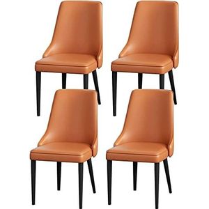 GEIRONV Moderne eetkamerstoelen set van 4, gestoffeerde kunstlederen stoelen koolstofstalen pootstoelen woonkamer bijzetstoelen Eetstoelen (Color : Orange, Size : 48x47x89cm)
