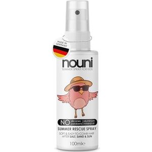 nouni Summer Rescue Spray voor kinderen, na zon, zout en chloor, leave-in conditioner met panthenol, keratine en zijdeproteïne, hydraterend, siliconenvrij, veganistisch, zomerse geur, 100 ml