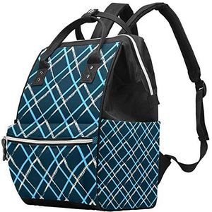 Multifunctionele grote baby luiertas rugzak,Blauw wit geometrisch patroon,Luiertas Travel Back Pack voor mama en papa