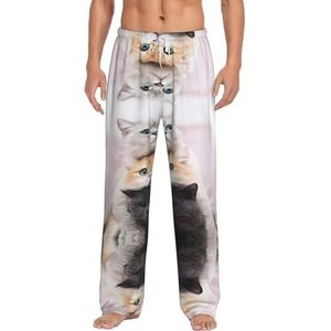 Katten Heren Lange Lounge Wear Broek Nachtkleding Pyjama Bottoms Nachtkleding Nachtkleding Met Zakken En Trekkoord, Wit, S