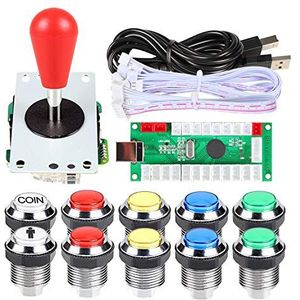 EG STARTS 1 speler LED Arcade DIY Part Kit USB Encoder naar PC Gamepads Ellips & Ovale Stijl Bat Joystick + 5V LED Arcade Knoppen voor Videogames Mame Raspberry Pi Arcade1up (Chrome Mix Kleuren)