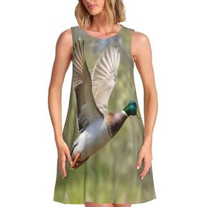 ELSMZXZD Wilde eendenprint dames zomerjurken - casual mouwloze jurk zonnejurk 2025 strand met zak, Wilde Eenden 1, S