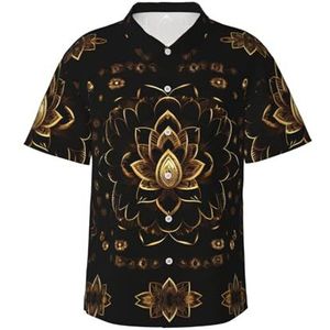 RRSZCC Hawaïhemd voor heren met goudkleurige lotusbloemen, licht, casual, korte mouwen, voor zomer, strand, vakantie, zwart, M