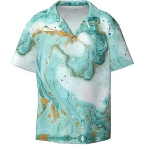 OdDdot Turquoise Goud Marmer Print Mannen Button Down Shirt Korte Mouw Casual Shirt Voor Mannen Zomer Business Casual Jurk Shirt, Zwart, 4XL