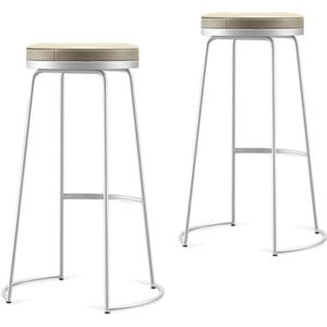 Bar Set van 2 barkrukken, witte kunstleren stoel, barkrukken met witte metalen poten, ergonomische gestoffeerde stoelen met voetsteun Krukken (Size : 65CM)
