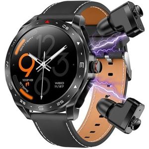 Smart Watch Ingebouwde Bluetooth-oordopjescombinatie, 2 in 1, ruisonderdrukking, hartslagmeter, slaapmonitor, muziekbediening, verschillende wijzerplaten, ronde fitnesstracker (Size : Black)