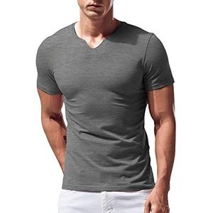 Heren Slim Fit Lange mouwen Henley T-shirt Casual V-hals onderhemden Katoen Donkergrijs M