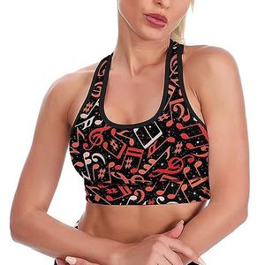 Rode Muzikale Notes Ademend Sport Bras Voor Vrouwen Draadloze Workout Yoga Vest Ondergoed Racerback Crop Tank Top XL
