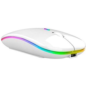 Draadloos oplaadbare muis voor laptop, slanke LED-muis met 1600 dpi, stille 2,4 GHz-muis (wit)
