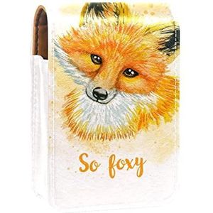Lipgloss Houder Lipstick Case Draagbare Mini Lipstick Opbergdoos Reizen Lipstick Organizer Case met Spiegel voor Vrouwen Geschilderd Fox, Meerkleurig, 9.5x2x7 cm/3.7x0.8x2.7 in