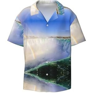 EdWal Niagara Falls Print Heren Korte Mouw Button Down Shirts Casual Losse Fit Zomer Strand Shirts Heren Overhemden, Zwart, M