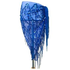 RPXHZLKTM Belly Muntriem Vrouwen Buikdans Glanzende pailletten Kwastje Heup Wrap Sjaal Rok Riem Sexy Vrouw Show Kostuums Pailletten Kwasten Performance Riem, 1 kleur, Royal Blue