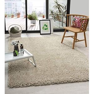 the carpet Green Velvet Eco-tapijt voor de woonkamer, hoogpolig, bestaat uit 100% gerecycled polyester, langpolig, luxe bontlook, behaaglijk, zacht, beige, 80 x 150 cm