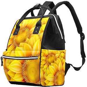 Multifunctionele grote baby luiertas rugzak,Gouden zonnebloempatroon,Luiertas Travel Back Pack voor mama en papa