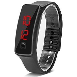 Dilwe Sport Led Horloge, Waterdicht Horloge Met Siliconen Band Digitale 12-Uur Dial Elektronische Display Voor Studenten Zwart, Zwart, armband