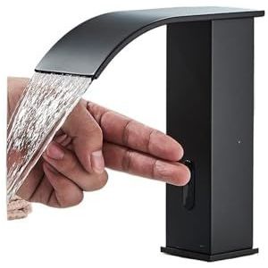 Zwarte badkamerkraan aanrecht gemonteerd automatische sensor mengkraan aanraakvrije wastafel kraan badkamer wastafel kraan (kleur: zwart A)