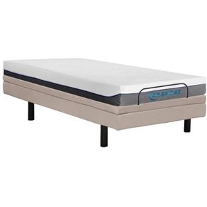 DREAMEA - Elektrische decoratieve relaxbedbodem + matras met vormgeheugen - 80 x 200 cm - Stof - Beige - MENASINA van DREAMEA