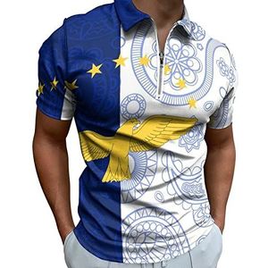 Azoren Paisley Vlag Half Zip-up Polo Shirts Voor Mannen Slim Fit Korte Mouw T-shirt Sneldrogende Golf Tops Tees 6XL