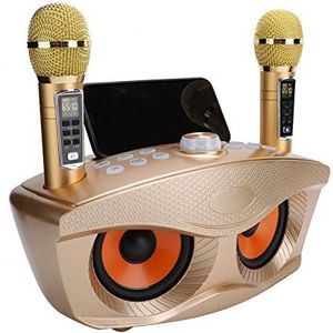 Zangmachine, familie Karaokemachine Bluetooth 4.2 Luidspreker voor buiten Dubbele handheld draadloze microfoon Stereo(Goud)