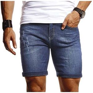 Leif Nelson Heren Jeans Shorts Broeken Broek LN-1397, Donkerblauw, 29W