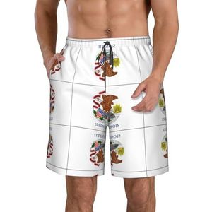 Spa Steen en Rose Bloemen Print Heren Zwemmen Shorts Trunks Mannen Sneldrogend Ademend Strand Surfen Zwembroek met Zakken, Vlag van de staat Illinois2, XXL