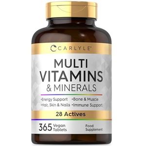 Multivitaminen en Mineralen hoge dosering | 28 essentiële actieve vitamines en mineralen voor Mannen en Vrouwen | 365 vegan tabletten | Multivitamin and Minerals Complex | bij Carlyle