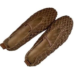 UBOHUZ Geweven ballerina's met ronde neus voor dames met traagschuim, comfortabel met ademend mesh-ontwerp voor vrouwen (bruin, maat 39)