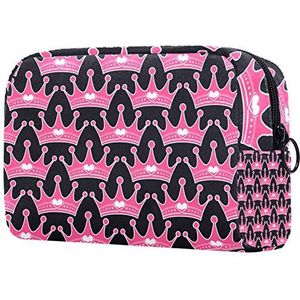 Dames Make-up Tas Meisje Cosmetische Tassen Toilettas Organizer Pouch met Rits Roze Girly Princess Royalty Crown With Heart Jewels